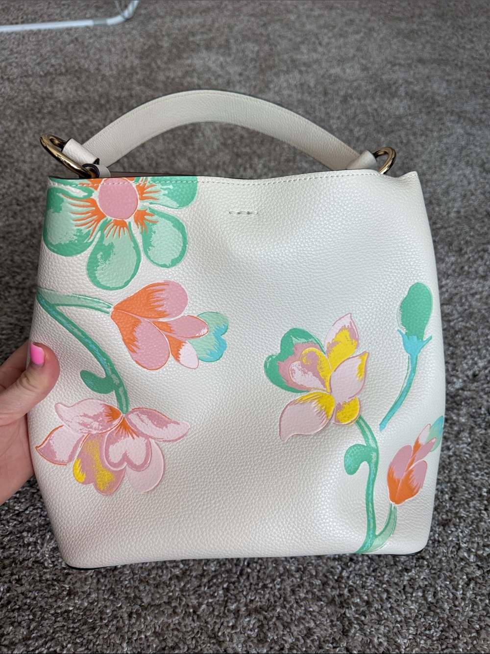 COACH Cream Floral Print Leather Shoulder Bag - Picture 2 of 3